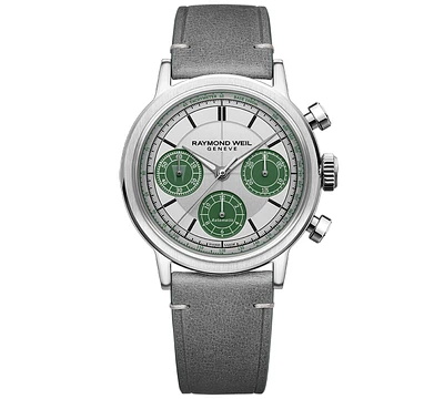 Raymond Weil Men's Swiss Automatic Chronograph Millesime Tri-compax Largo Winch Gray Leather Strap Watch 40mm - Limited Edition