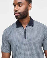 Karl Lagerfeld Paris Men's Performance Stripe Zip Polo Shirt