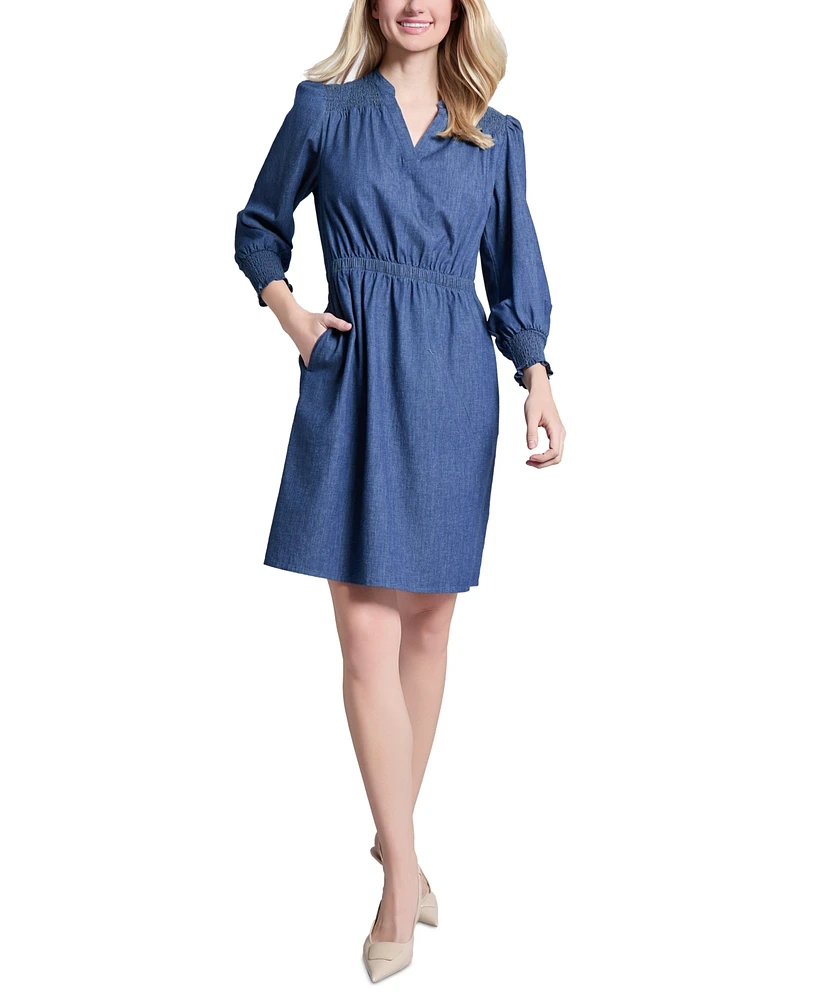 Jones New York Women's Smocked-Trim Dress