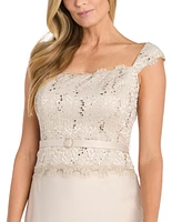 R & M Richards Women's Lace-Bodice Belted Gown