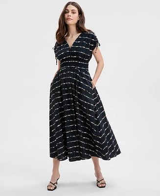 I.n.c. International Concepts Women's Striped Double V-Neck Cotton Dress, Exclusively at Macy's