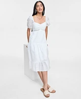 Kingston Grey Juniors' Eyelet Puff-Sleeve Tiered Midi Dress
