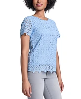 Jones New York Women's Crewneck Short-Sleeve Lace Top