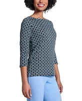 Jones New York Women's Printed Button-Trim Top