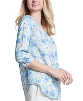 Jones New York Women's Printed V-Neck 3/4-Sleeve Tunic