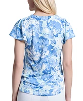 Jones New York Women's Printed Moss Crepe Flutter-Sleeve Top