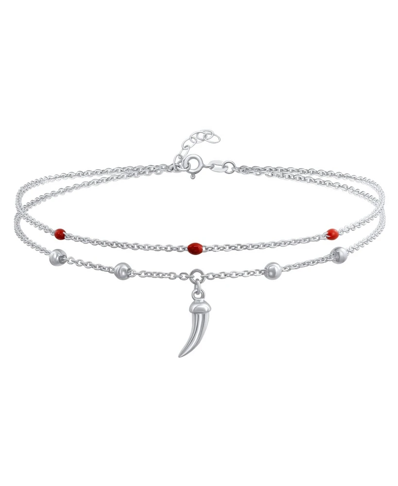 Bling Jewelry Amulet Cornicello Anklet Ankle Bracelet Red Bead Sterling Silver