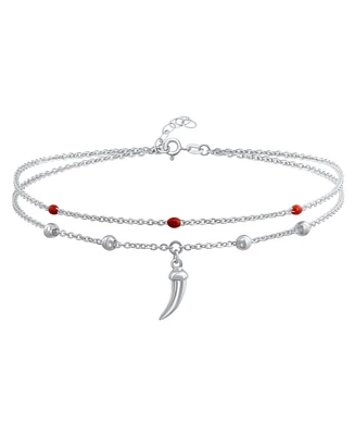 Bling Jewelry Amulet Cornicello Anklet Ankle Bracelet Red Bead Sterling Silver