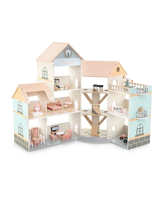 Wooden Corner Dollhouse Playset with 41 Accessories Interactive Toy for Kids