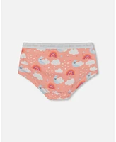 Girl Printed Cotton Boyshort Panty Rainbow On Light Coral - Toddler|Child