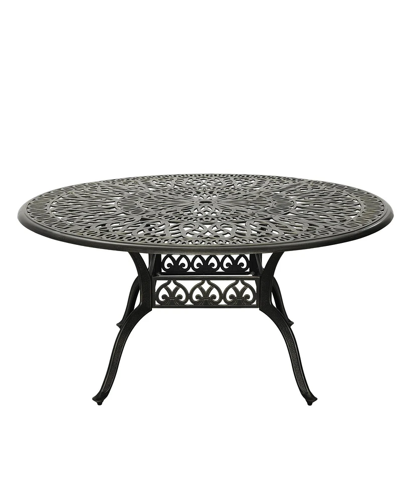 59 Inches Outdoor Dining Table Cast Aluminium Round Table Patio Dining Table with Umbrella Hole All Weather Outdoor Bistro Table for Backyard Garden P