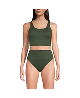 Lands' End Women's Tugless Ribbed Tankini Top and High Waisted Bottom Swimsuit Set