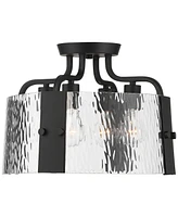 Hanniger 16 1/4" Modern Industrial 4-Light Semi Flush-Mount Ceiling Light Fixture Kitchen Foyer Hallway Round Black Finish Glass Metal Bedroom Ba