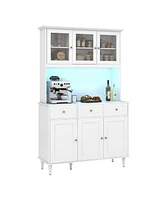 Kitchen Pantry Storage Cabinet with Led Lights and Power Outlets