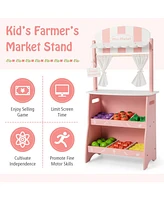 Kids Farmers Market Stand Wooden Playset for Creative Pretend Play