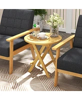 Portable and Compact Outdoor End Table with X-shaped Legs and Slatted Tabletop