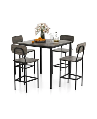 5 Pieces Dining Table Set with Counter Height Table and 4 Bar Stools