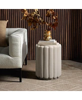 LuxenHome Ivory White Pillar Round 17-Inch Tall Cement Side Table, Indoor and Outdoor