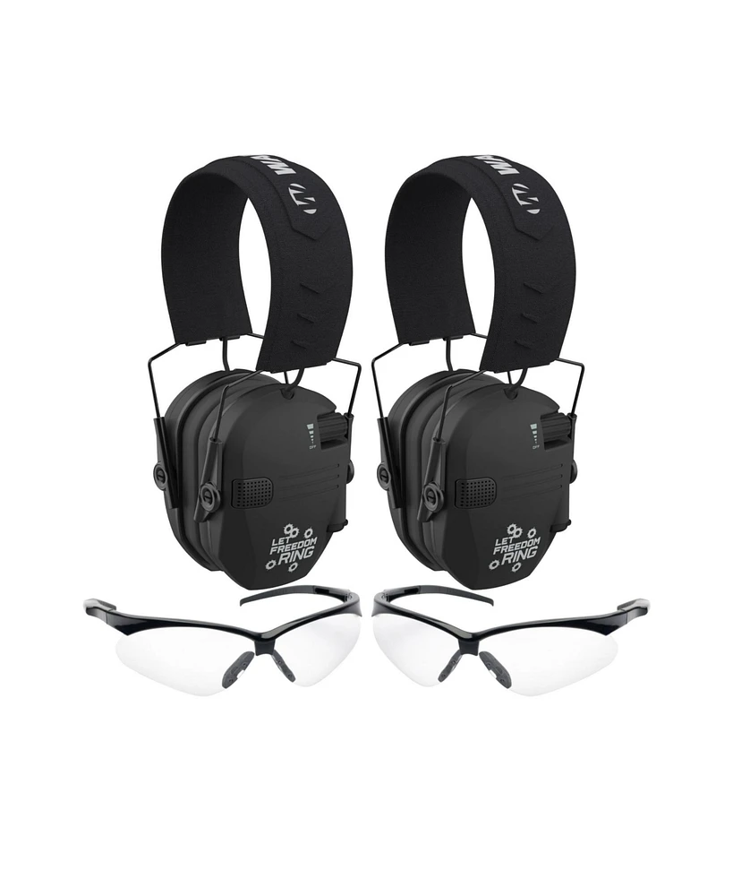 Walkers Razor Slim (Let Freedom Ring) Earmuffs with Shooting Glasses(2-Pack)
