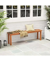 59" Long Patio Dining Bench with Teak Oil Finish & Slat Seat Accent Entryway Bench