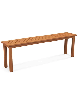 59" Long Patio Dining Bench with Teak Oil Finish & Slat Seat Accent Entryway Bench