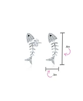 Bling Jewelry Nautical Beach Vacation Cz Stud Earrings Fishbone Design in Sterling Silver