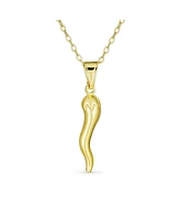 Bling Jewelry Simple Italian Chili Pepper Horn Amulet Pendant Necklace Gold Plated 18" Chain