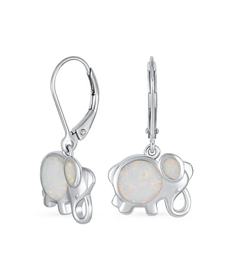 Bling Jewelry Lucky Elephant Dangle Earrings with White Opal Sterling Silver