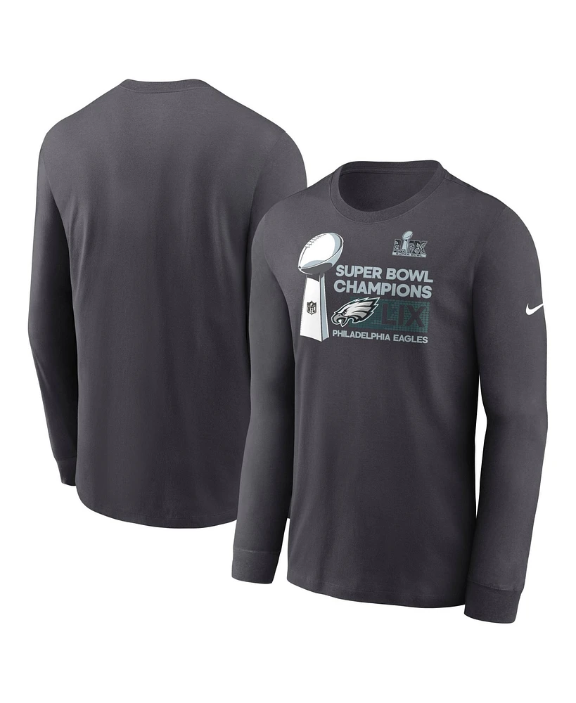 Nike Men's Anthracite Philadelphia Eagles Super Bowl Lix Champions Locker Room Trophy Collection Long Sleeve T-Shirt