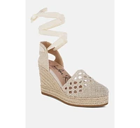 Sea Breeze Woven Lace-Up Espadrille Wedges