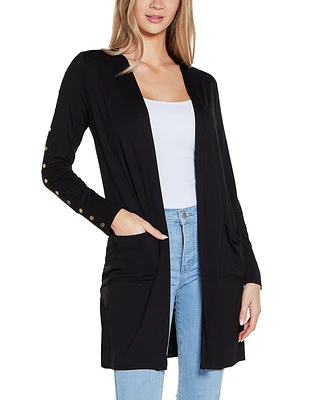 Belldini Women's Embellished Sleeve Knit Open Cardigan Top