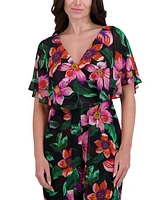 kenzie Women's Floral Chiffon Cape-Overlay Jumpsuit