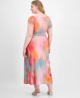 Bar Iii Trendy Plus Cowl-Neck Short-Sleeve Maxi Dress, Exclusively at Macy's
