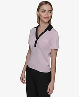 Karl Lagerfeld Paris Women's Contrast-Trim Collared Top