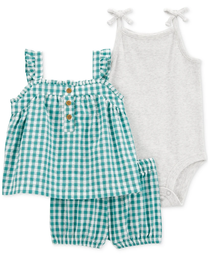 Carter's Baby Girls 3-Pc. Gingham Little Shorts, Top & Bodysuit Set