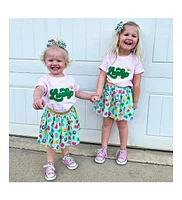 Little and Big Girls Lucky Rainbow Patch St. Patrick's Day Short Sleeve T-Shirt