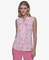 Karl Lagerfeld Paris Women's Printed Tie-Neck Blouse