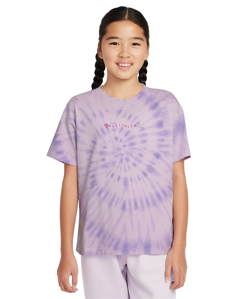 Nike Big Girls Sportswear Tie-Dyed Crewneck T-Shirt