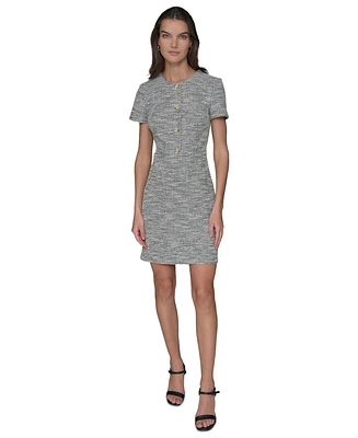 Karl Lagerfeld Paris Women's Tweed Crewneck Short-Sleeve Sheath Dress
