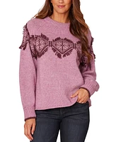 Democracy Women's Jacquard Knit Fringe Sweater