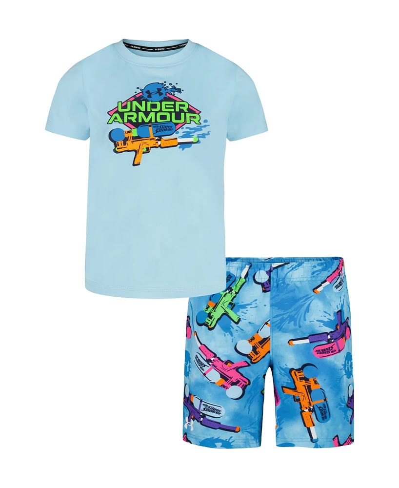 Under Armour Little and Toddler Boys 2-Piece Classic Soaker Short Sleeve T-Shirt Volley Shorts Set