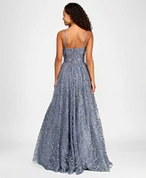 City Studios Juniors' Glitter Sequin Mesh Ball Gown, Created for Macy's