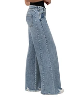 Rewash Juniors' Distressed Low Rise Wide-Leg Jeans