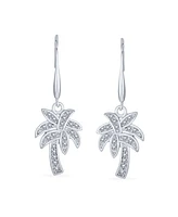 Bling Jewelry Nautical Beach Cz Palm Tree Dangle Chandelier Earrings in Sterling Silver