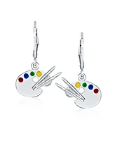 Bling Jewelry Painter's Palette Multi-Color Enamel Dangle Earrings in Sterling Silver