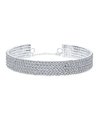 Bling Jewelry Simple Classic Sparkly Rhinestone Necklace Rhodium Plated