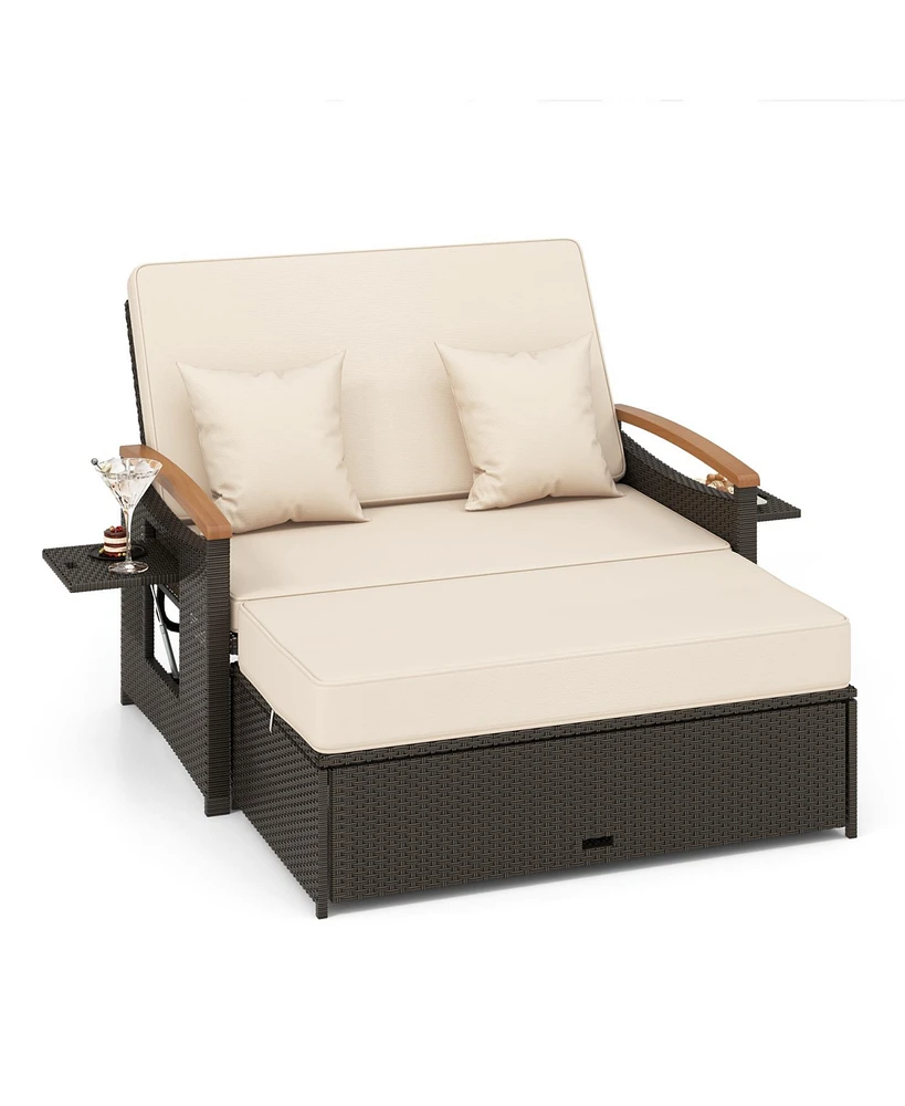 Outdoor Wicker Daybed with Folding Panels and Storage Ottoman