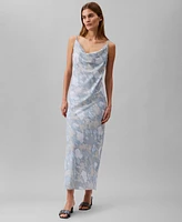 Calvin Klein Women's Printed Low-Back Draped Slip Dress