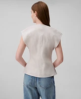 Calvin Klein Women's Linen Blend Cap-Sleeve Keyhole Top