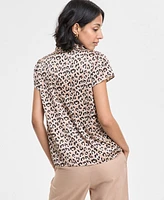 Bar Iii Women's Satin Animal-Print Bow Blouse, Exclusively at Macy's